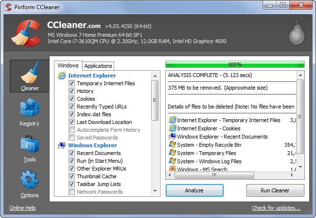 ccleaner clean open with