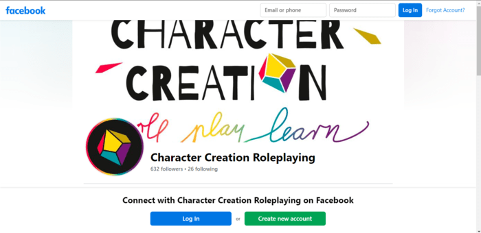 Facebook groups dedicated to roleplaying and character creation