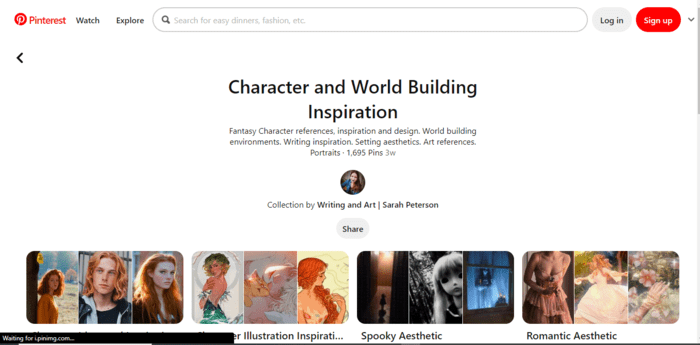 Pinterest boards dedicated to character and world building
