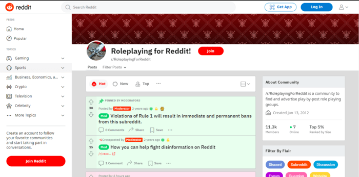 Reddit's roleplaying communities