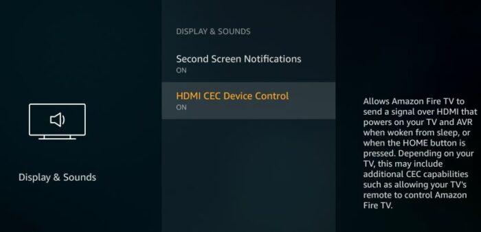 Amazon Fire Stick HDMI-CEC settings