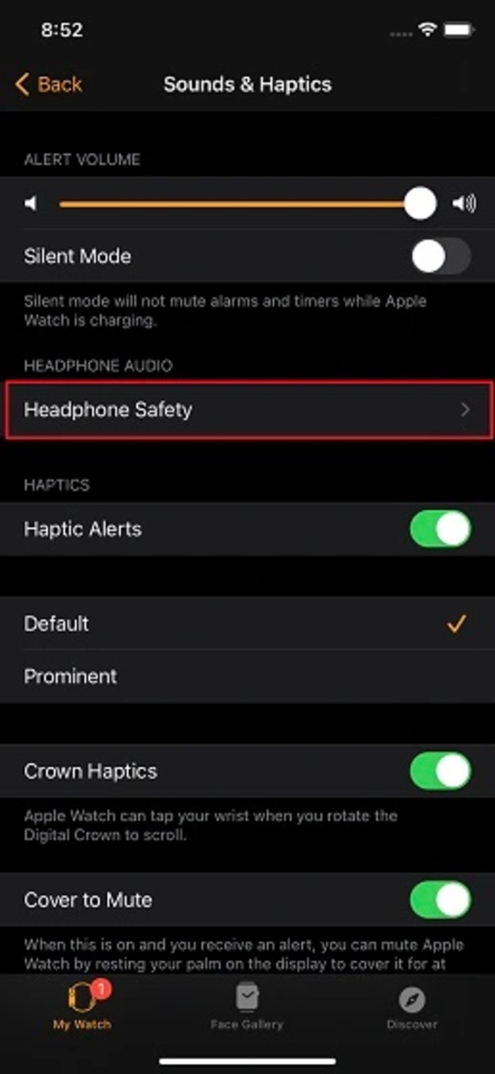 Apple Watch Headphone Safety settings