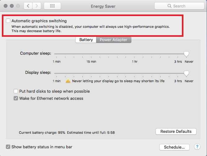MacBook Pro disable automatic graphics switching