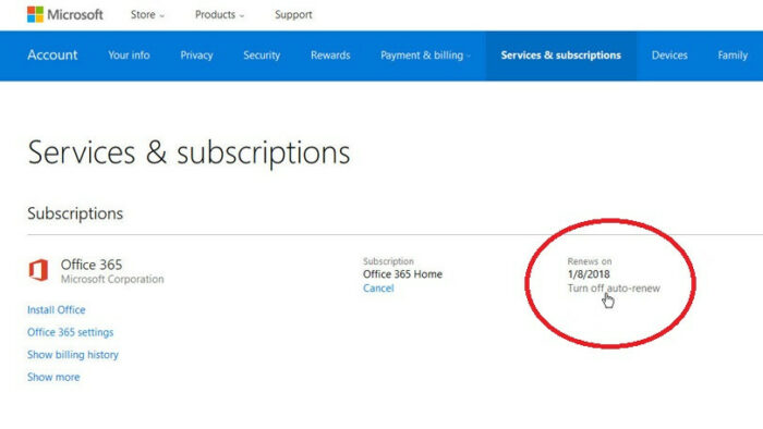 Microsoft account cancel subscription