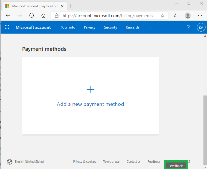 Microsoft account payment options