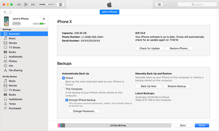 Restore iPhone from iTunes Backup