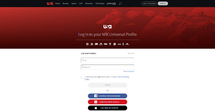 USA NETWORK SIGN IN PAGE