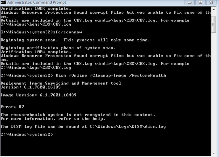 Windows 7 Command Prompt DISM RestoreHealth