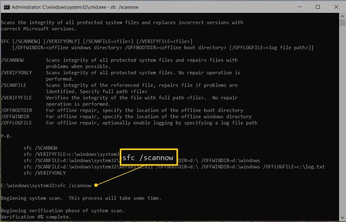 Windows 7 Command Prompt sfc scannow