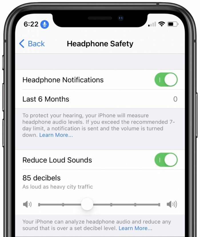 iPhone Headphone Safety settings