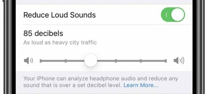 iPhone Reduce Loud Sounds toggle