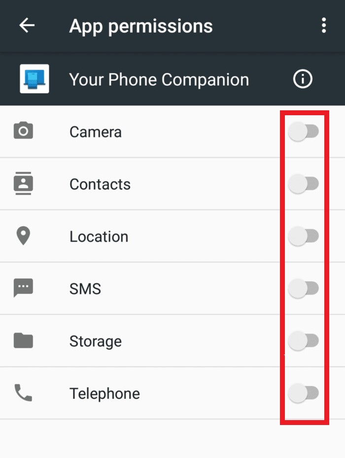 phone companion app permissions
