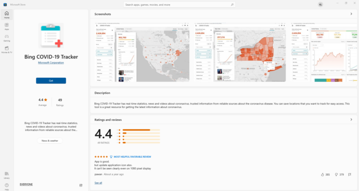 Bing COVID‑ 19 Tracker by Microsoft Bing team