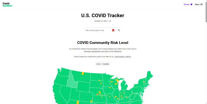 Covid Act Now - COVID‑ 19 Tracker & Risk Assessment Tool