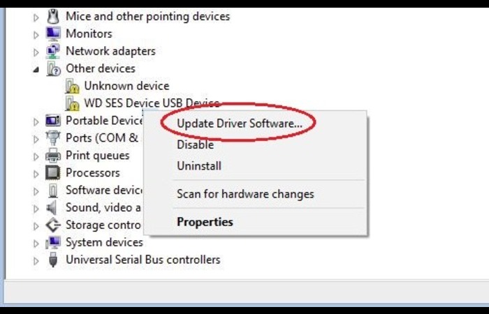 WD SES Device USB Device Driver Manual Update