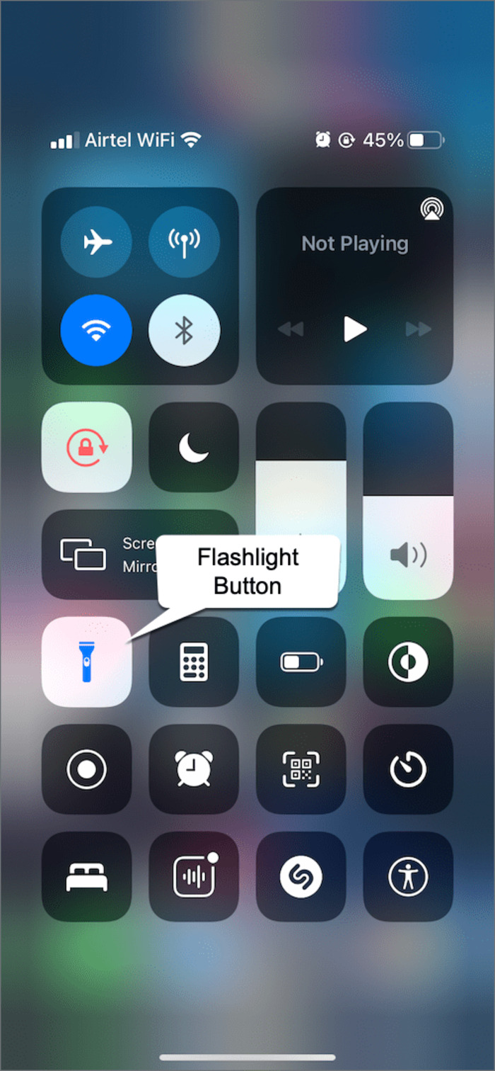 iPhone Control Center flashlight