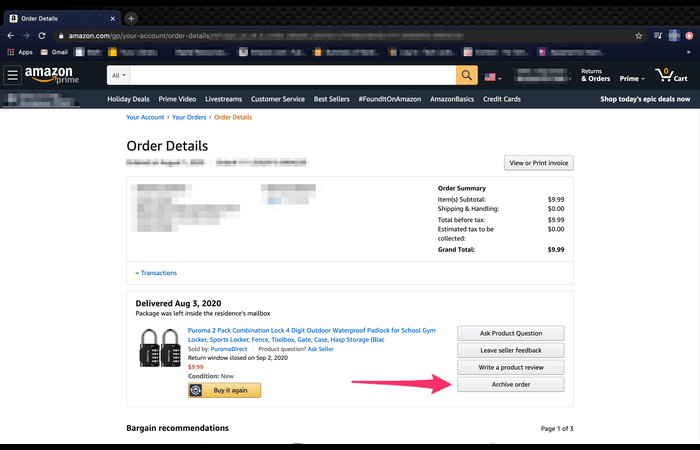 Archiving Orders on Amazon Desktop Site