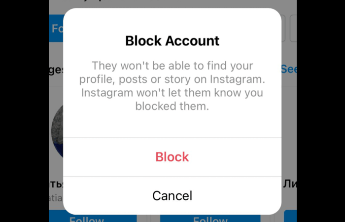 Block user on Instagram