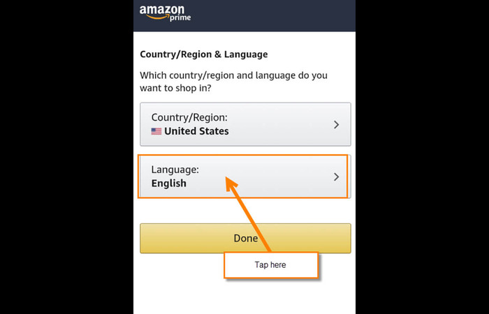 CHANGE AMAZON APP COUNTRY LANGUAGE SETTINGS