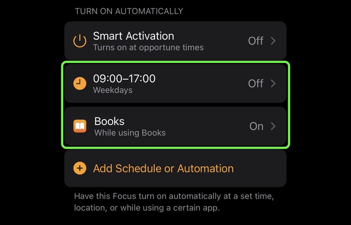 Focus Schedule & Automation settings