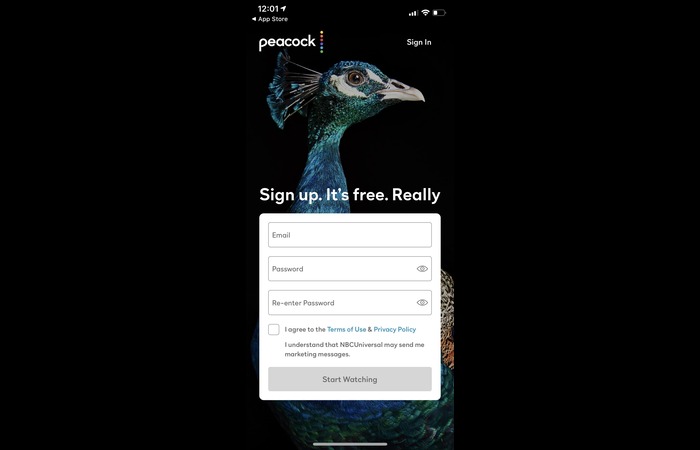 Register for a Peacock Account