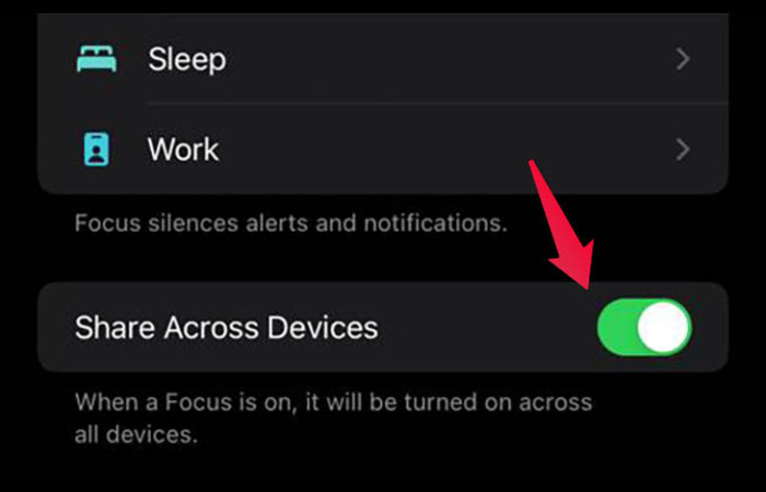 Share Across Devices toggle in Focus settings